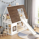Bellemave®Twin Size House Floor Bunk Bed with Roof - Bellemave